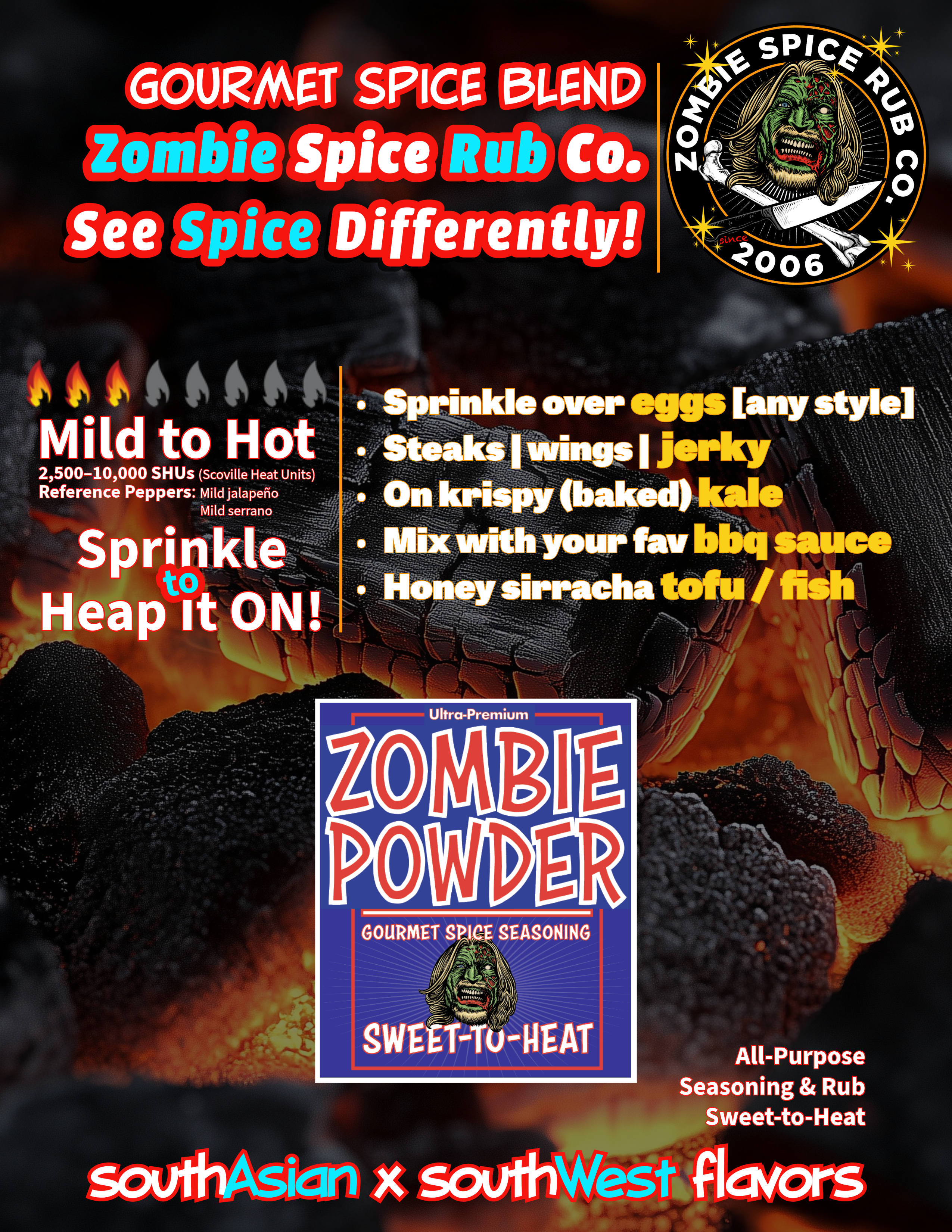 Zombie Spice Rub Co. | Zombie Powder | Go Spice Pouch to Get Hooked | Sweet-to-Heat Flavor That Expands What You Season