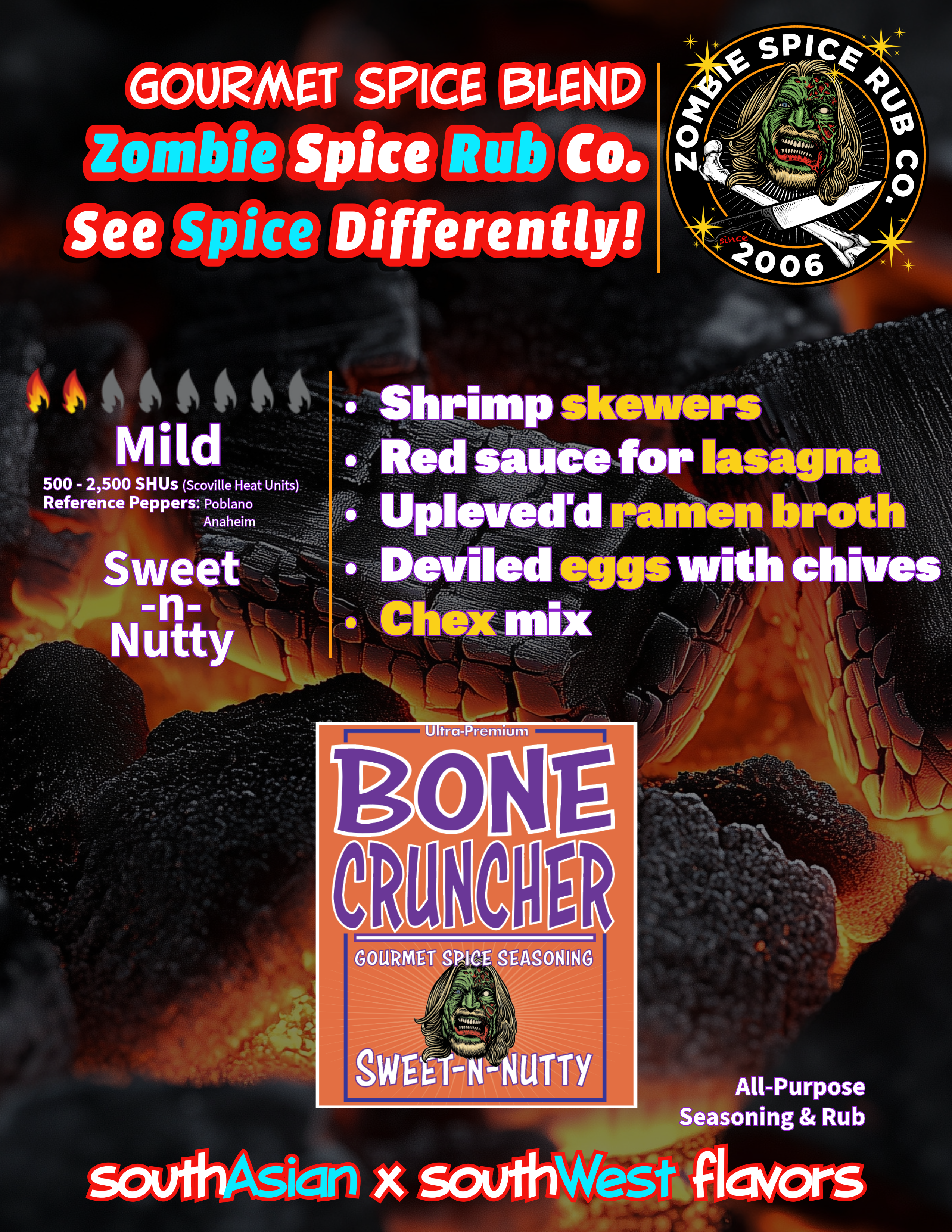 Zombie Spice Rub Co. | Bone Cruncher | Go Spice Pouch to Get Hooked | Sweet & Nutty are Your Friends